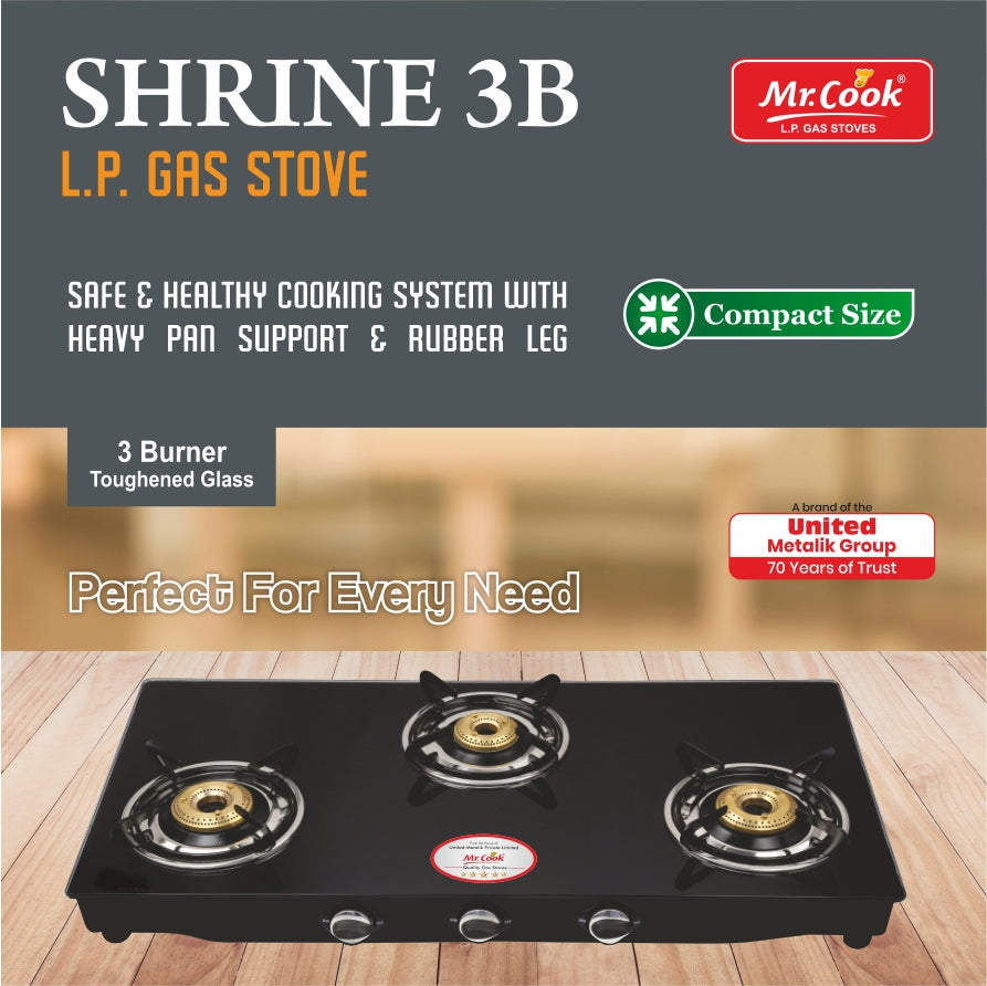 Mr.Cook Shrine 3 Burner L.P. Gas Stove (Glass Top)