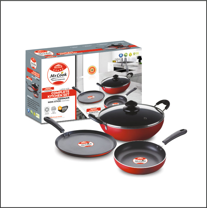 Mr.Cook Non-Stick Cookware 3 Pc Kitchen Set With Glass Lid