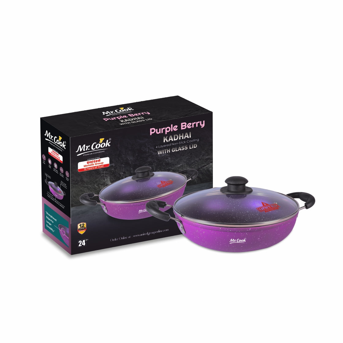 Mr.Cook Heavy Gauge Purple Berry Non Stick Kadai