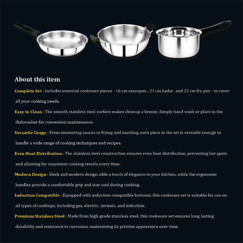 Stainless Steel 3 PCS Cookware Set
