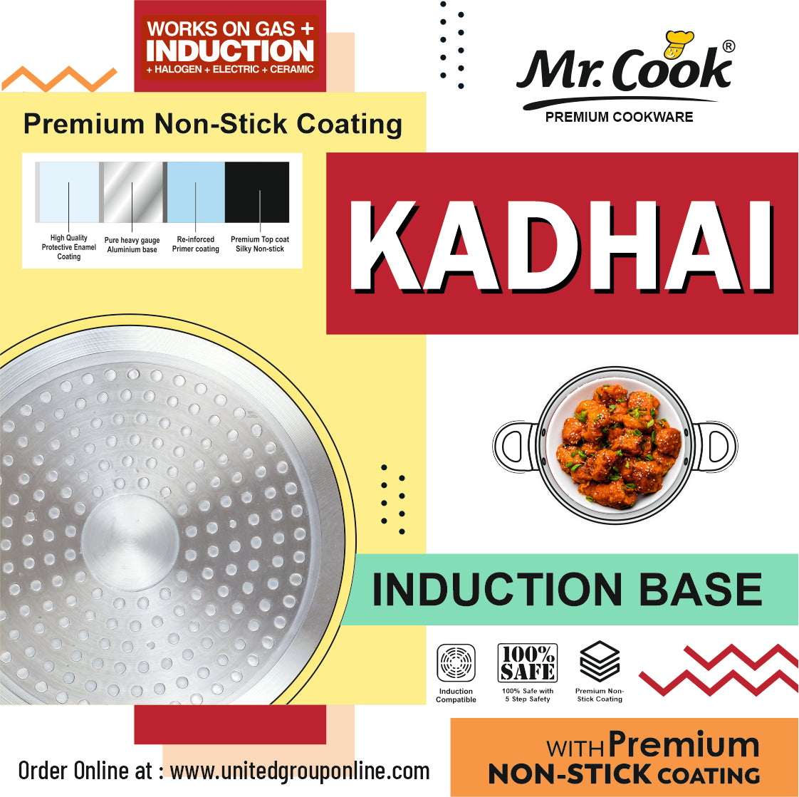 Mr.Cook Non Stick Deep Kadai with Glass Lid 4MM Thick Aluminum