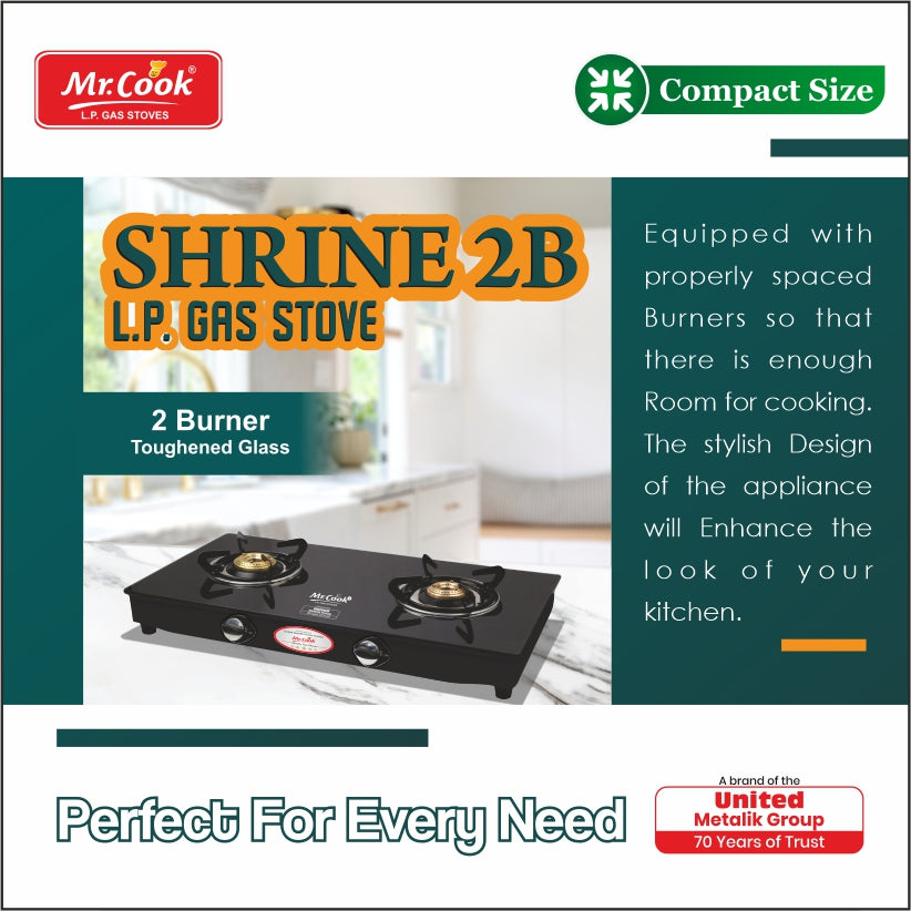 Mr.Cook Shrine 2 Burner L.P. Gas Stove (Glass Top)