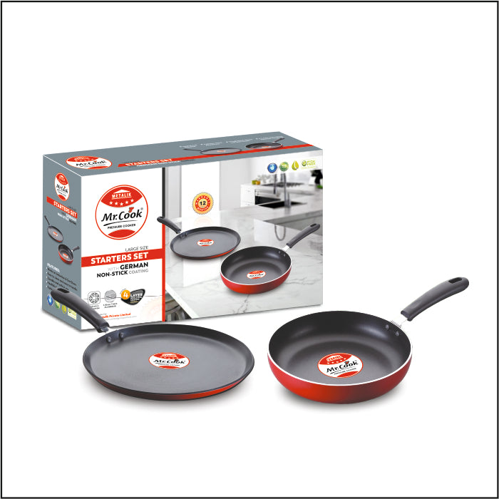 Mr.Cook Non-Stick Cookware 2 Pcs Starters Set (Dosa Tawa and Frying Pan)