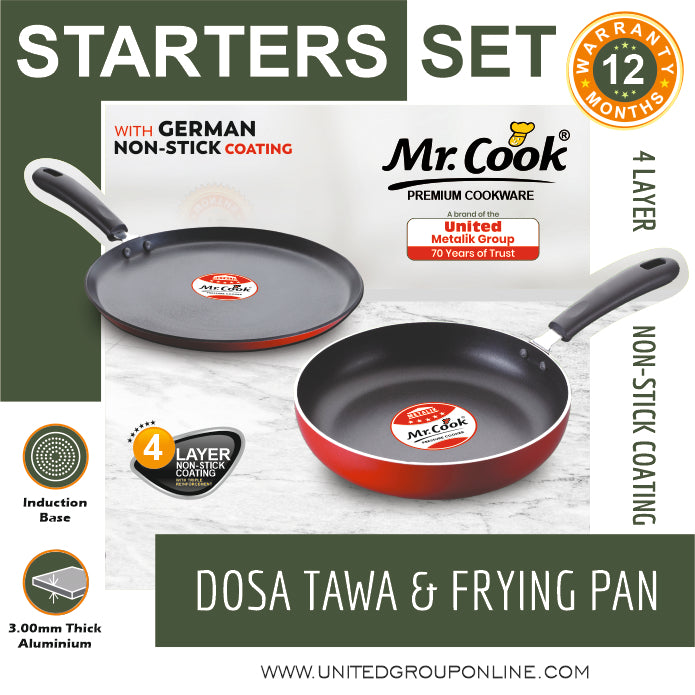 Mr.Cook Non-Stick Cookware 2 Pcs Starters Set (Dosa Tawa and Frying Pan)