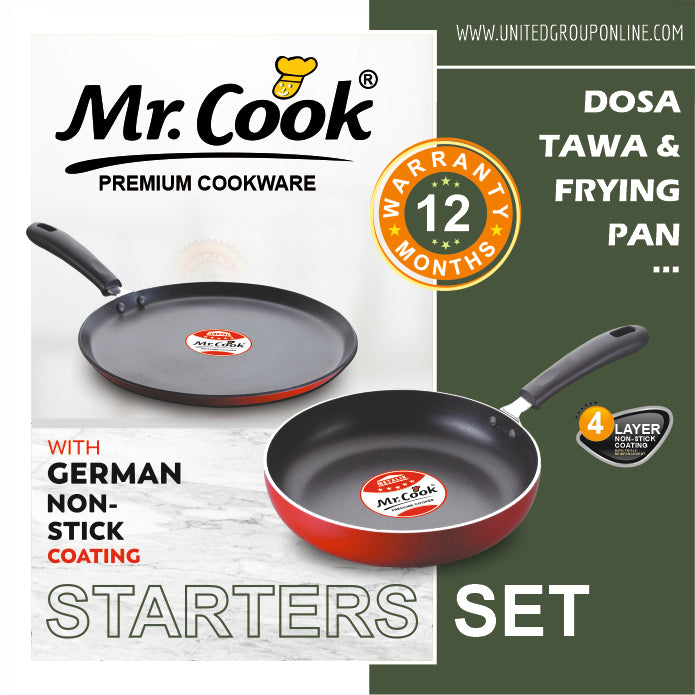 Mr.Cook Non-Stick Cookware 2 Pcs Starters Set (Dosa Tawa and Frying Pan)