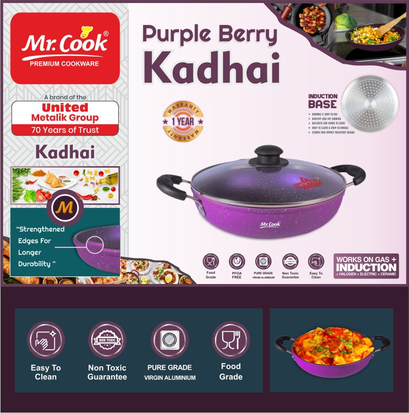 Mr.Cook Heavy Gauge Purple Berry Non Stick Kadai