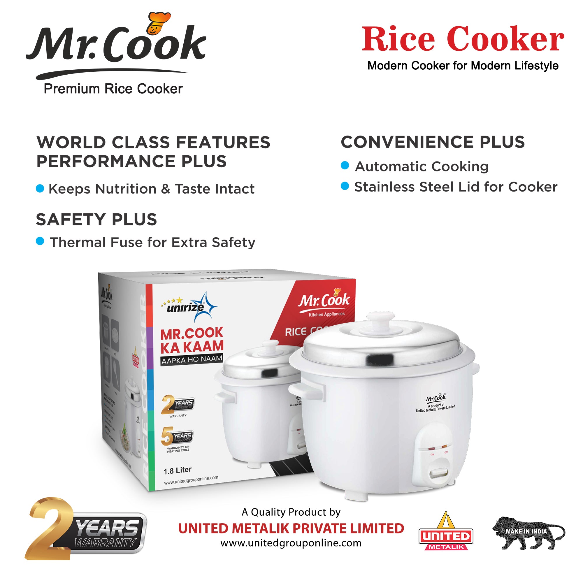 Mr.Cook 1.8 Litre One Touch 700W Rice Cooker