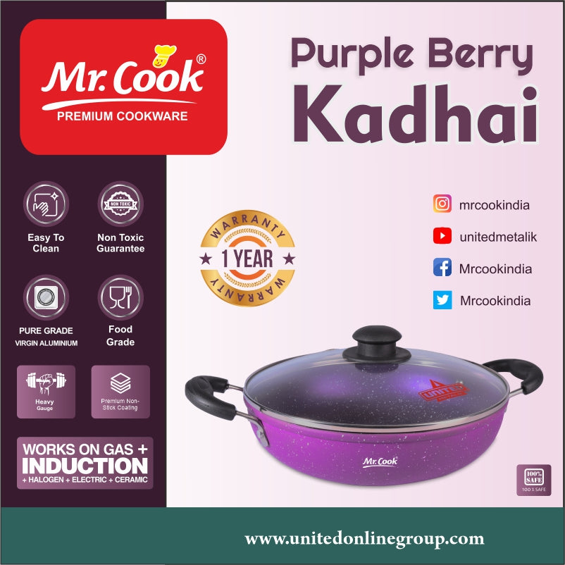 Mr.Cook Heavy Gauge Purple Berry Non Stick Kadai