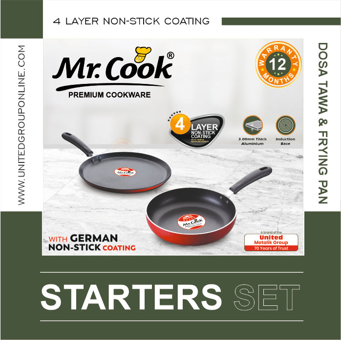 Mr.Cook Non-Stick Cookware 2 Pcs Starters Set (Dosa Tawa and Frying Pan)
