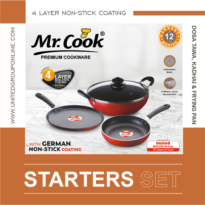Mr.Cook Non-Stick Cookware 3 Pc Kitchen Set With Glass Lid