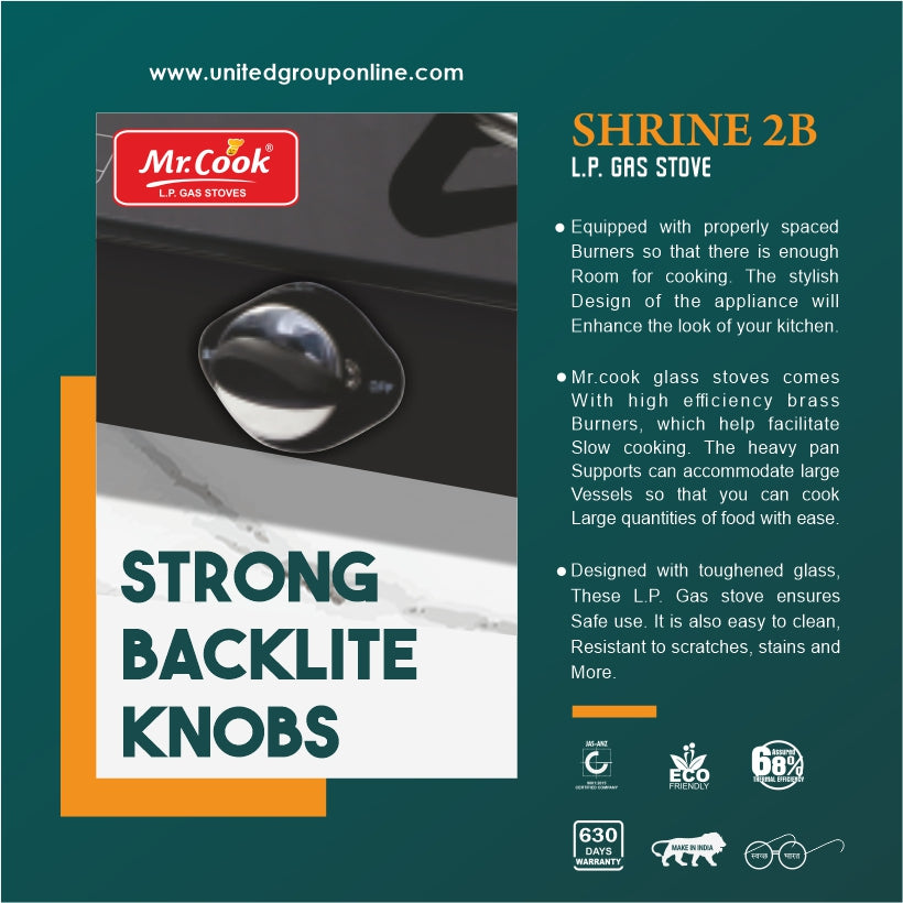 Mr.Cook Shrine 2 Burner L.P. Gas Stove (Glass Top)