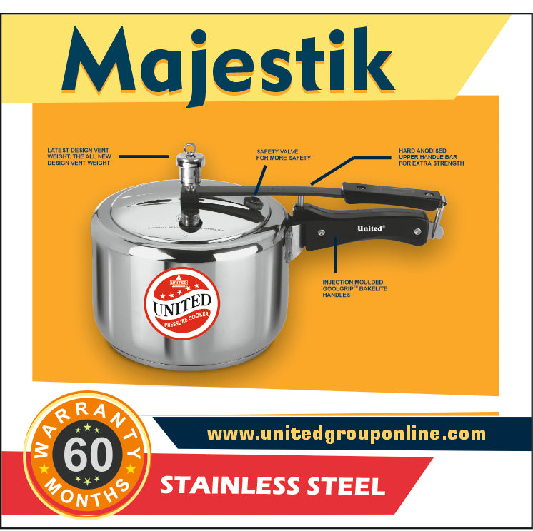 United Majestik Stainless Steel Pressure Cooker 3 Litres