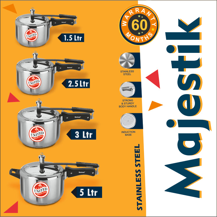 United Majestik Stainless Steel Pressure Cooker 3 Litres