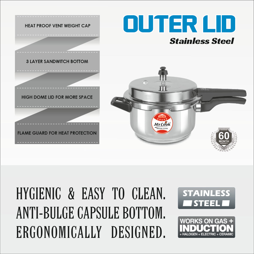 Steel Core Stainless Steel Outer Lid Pressurre Cooker