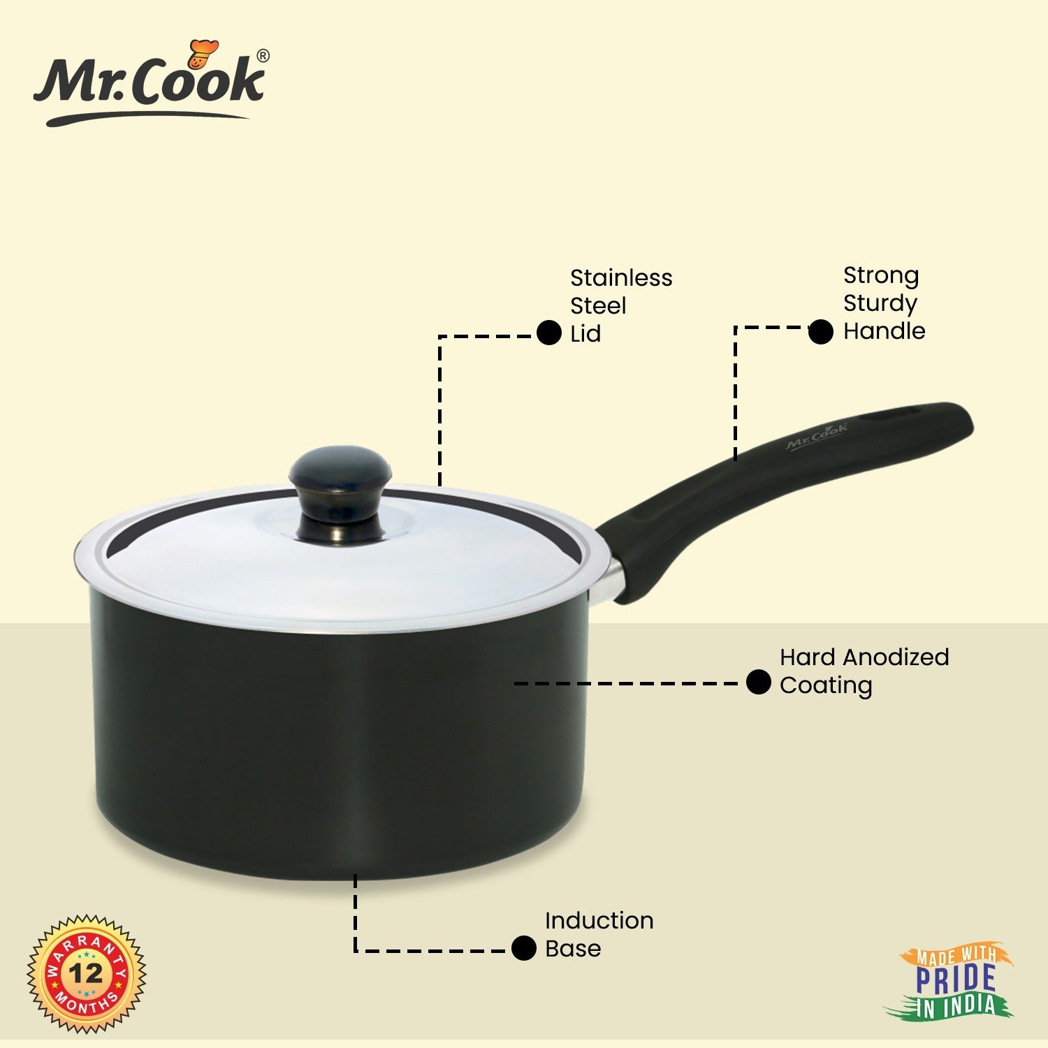 Premium Sauce Pan Heavy-Duty Anodised Cookware High-Quality Sauce Pot
