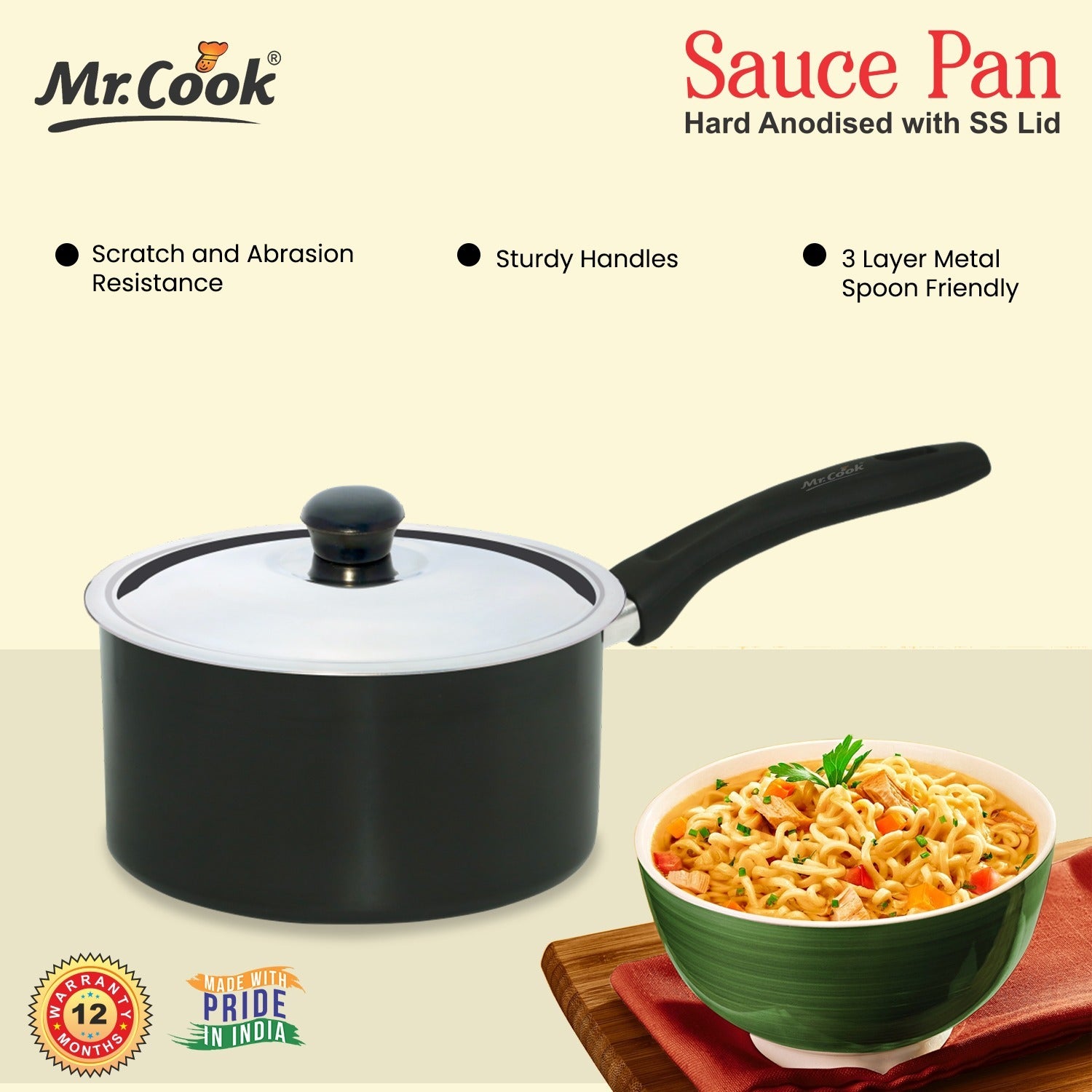 Mr.Cook Tri-ply Sauce Pan with SS Lid