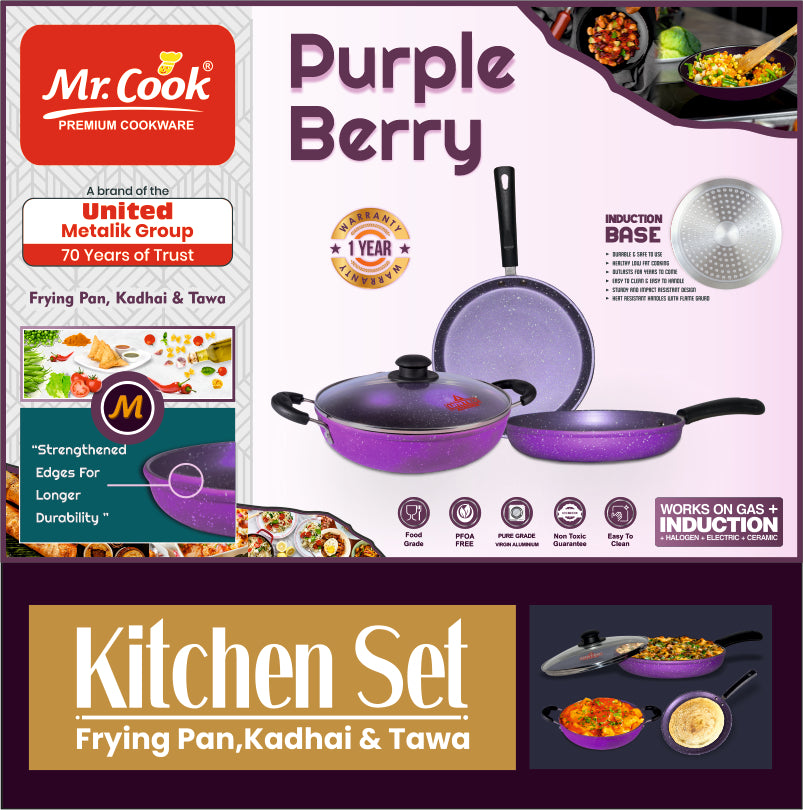 Mr.Cook Purple Berry 3 Pc Non-Stick Kitchen Set