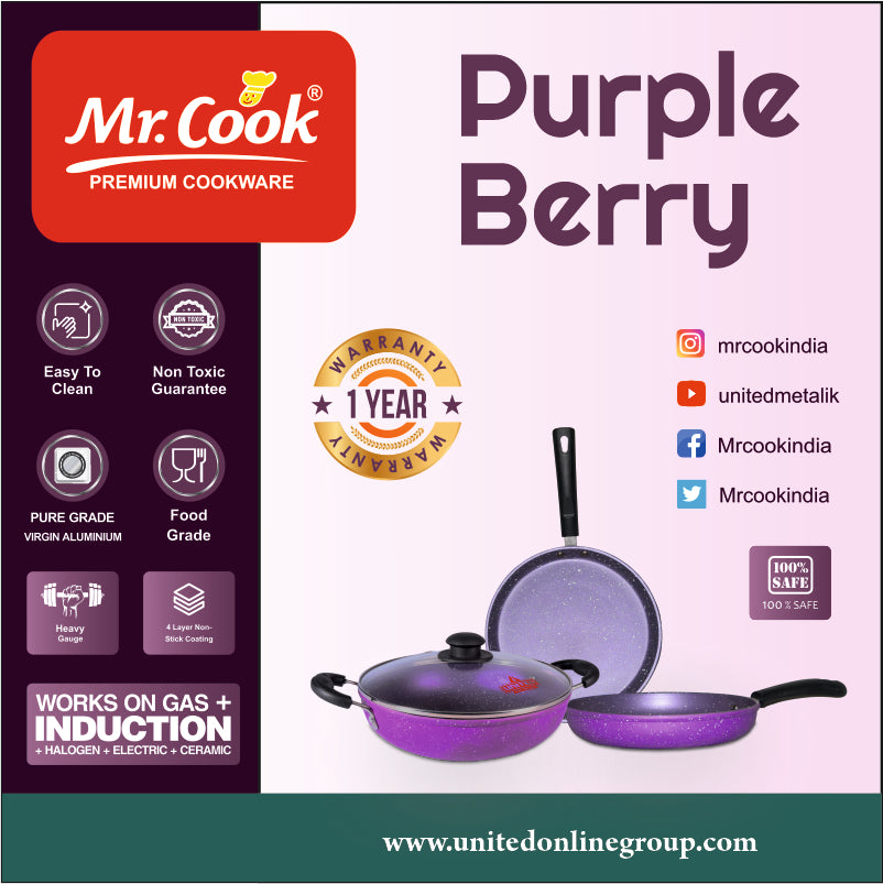 Mr.Cook Purple Berry 3 Pc Non-Stick Kitchen Set