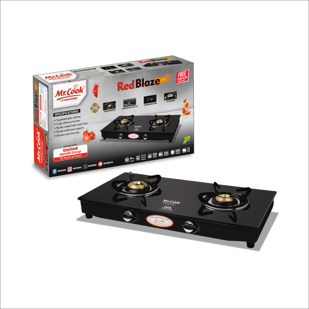 Mr.Cook Red Blaze 2 Burner L.P. Gas Stove (Glass Top)