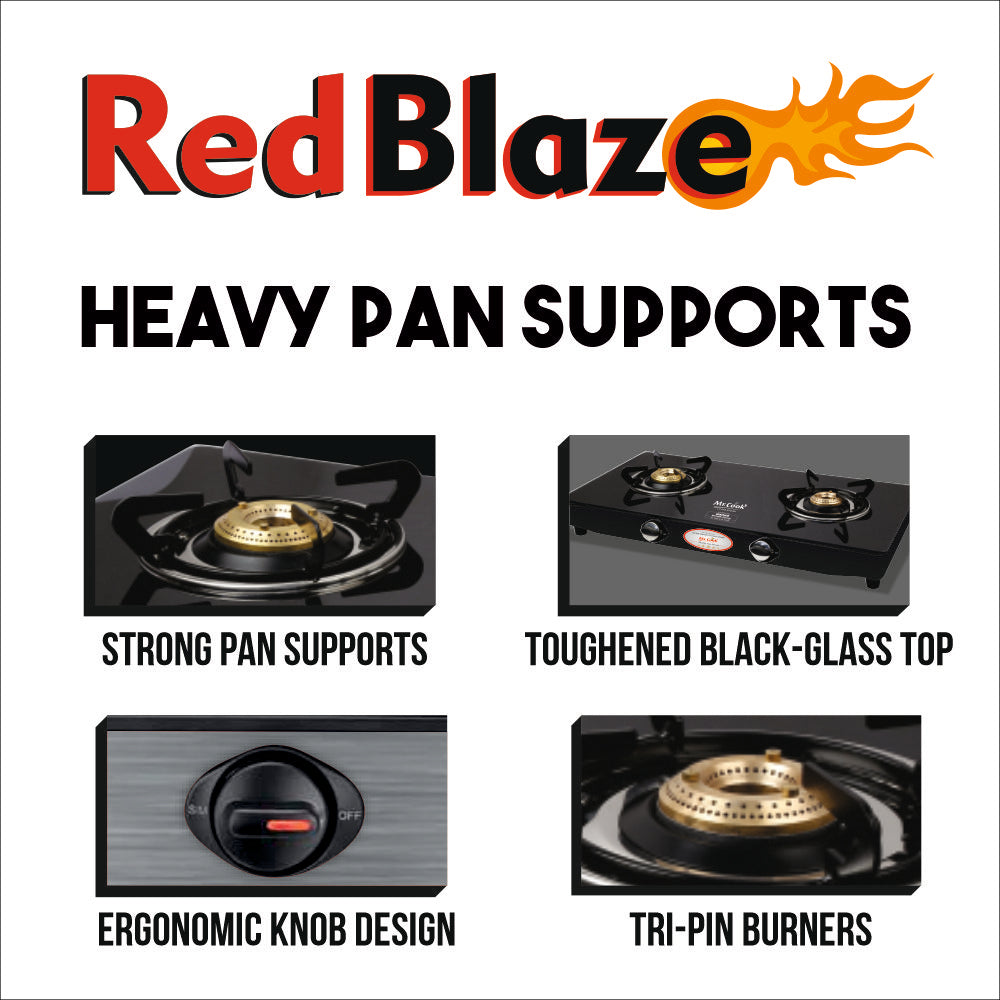 Mr.Cook Red Blaze 2 Burner L.P. Gas Stove (Glass Top)