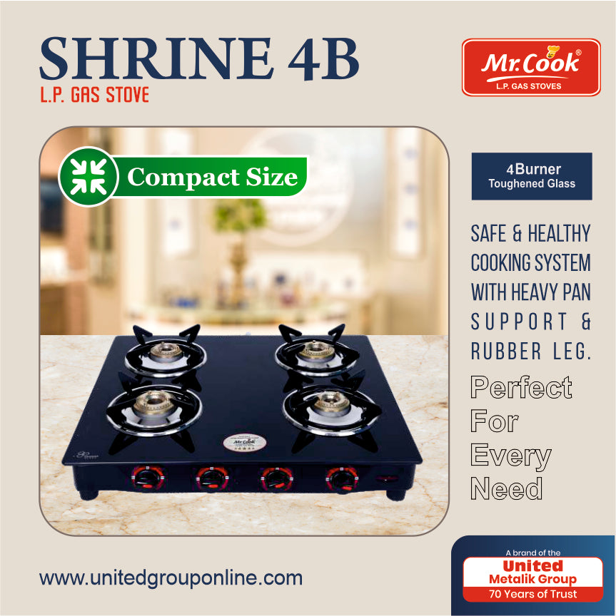 Mr.Cook Shrine 4 Burner L.P. Gas Stove (Glass Top)