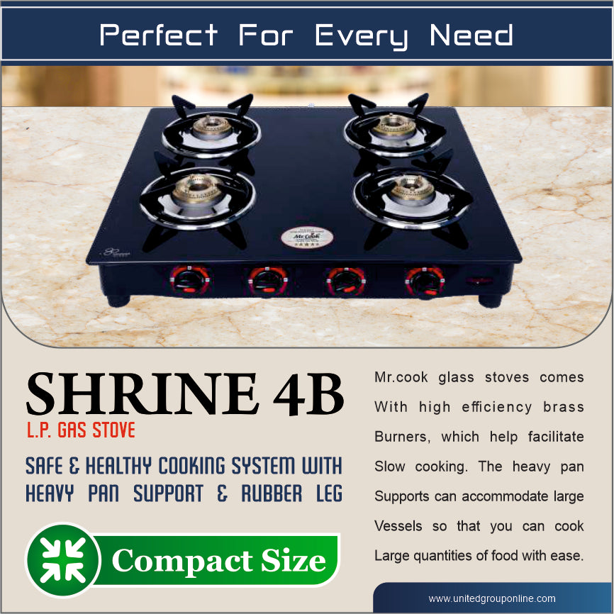 Mr.Cook Shrine 4 Burner L.P. Gas Stove (Glass Top)