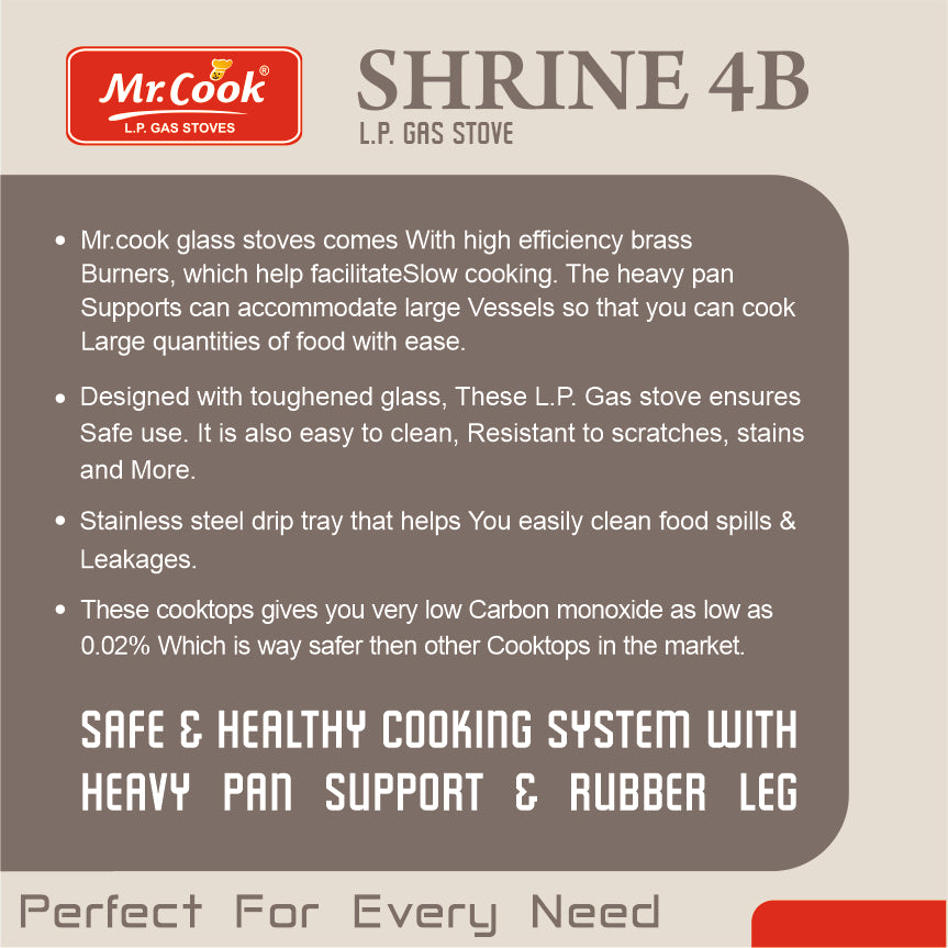Mr.Cook Shrine 4 Burner L.P. Gas Stove (Glass Top)