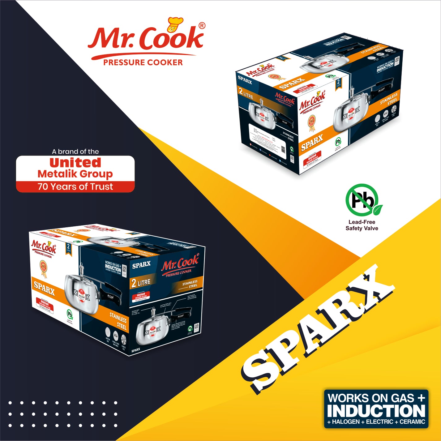 Mr.Cook Sparx Induction Base Stainless Steel Pressure Cooker