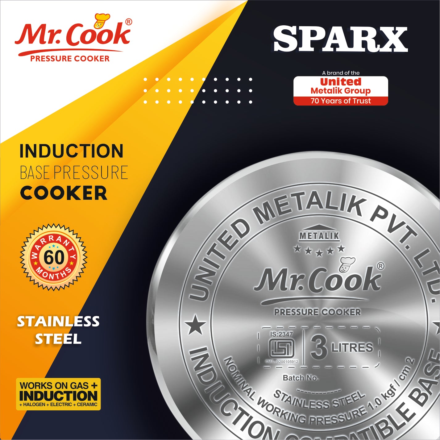 Mr.Cook Sparx Induction Base Stainless Steel Pressure Cooker