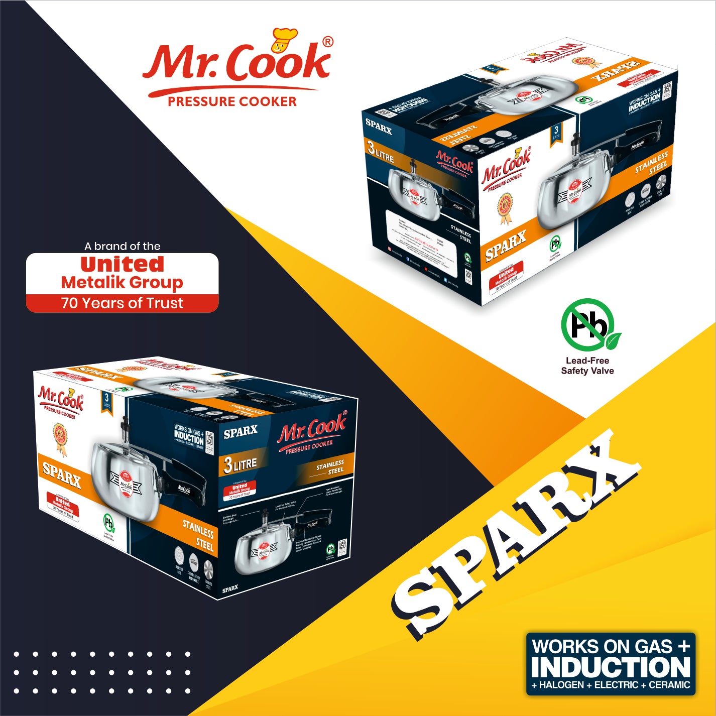 Mr.Cook Sparx Induction Base Stainless Steel Pressure Cooker