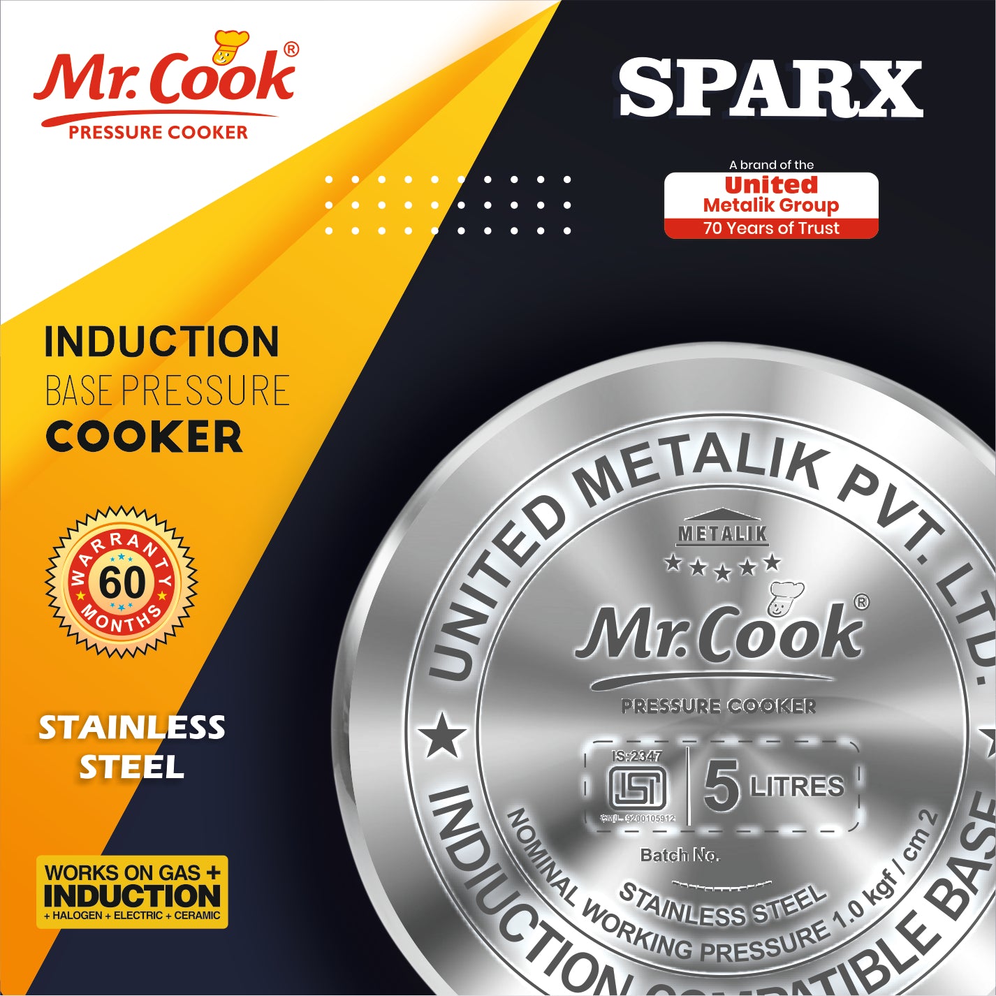 Mr.Cook Sparx Induction Base Stainless Steel Pressure Cooker