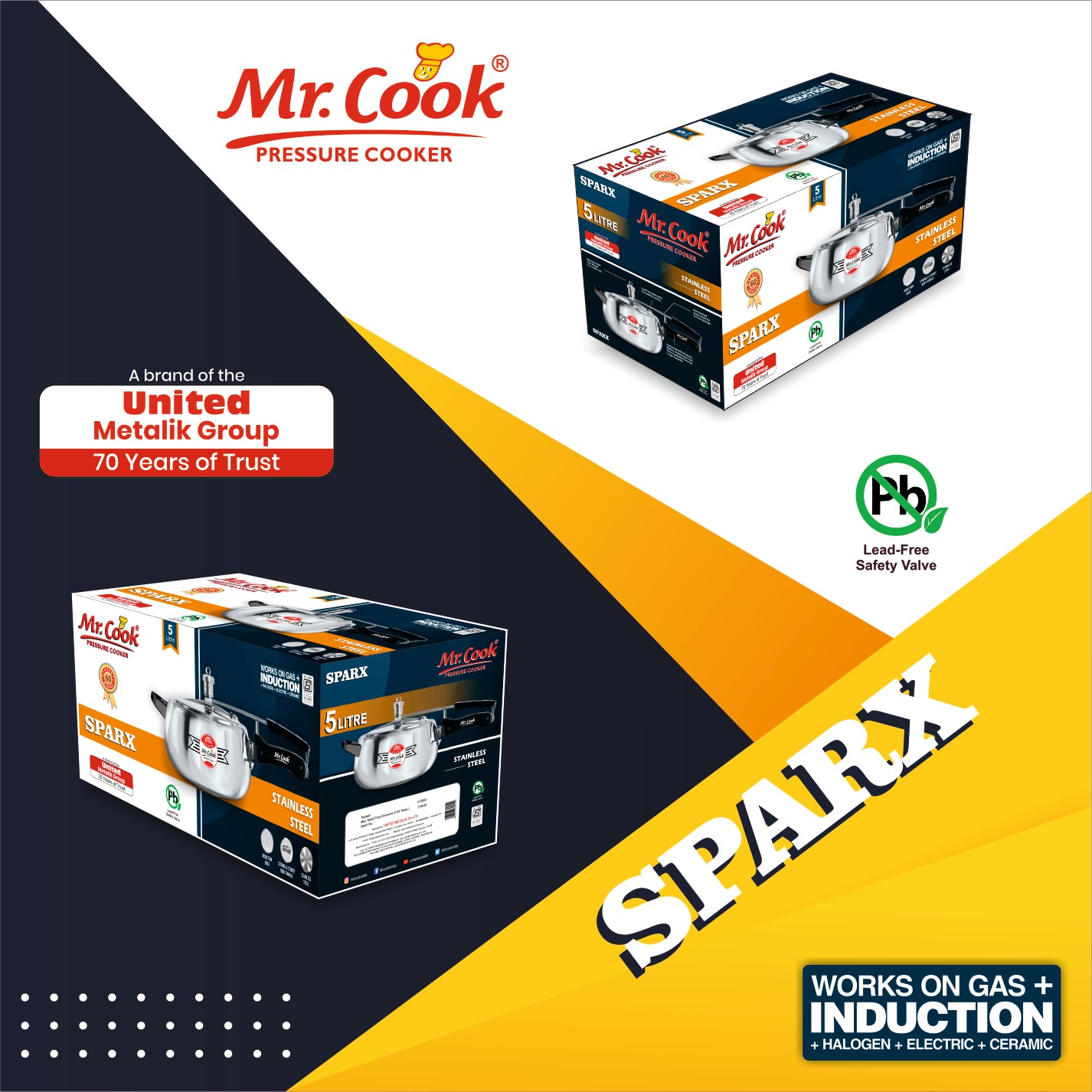 Mr.Cook Sparx Induction Base Stainless Steel Pressure Cooker