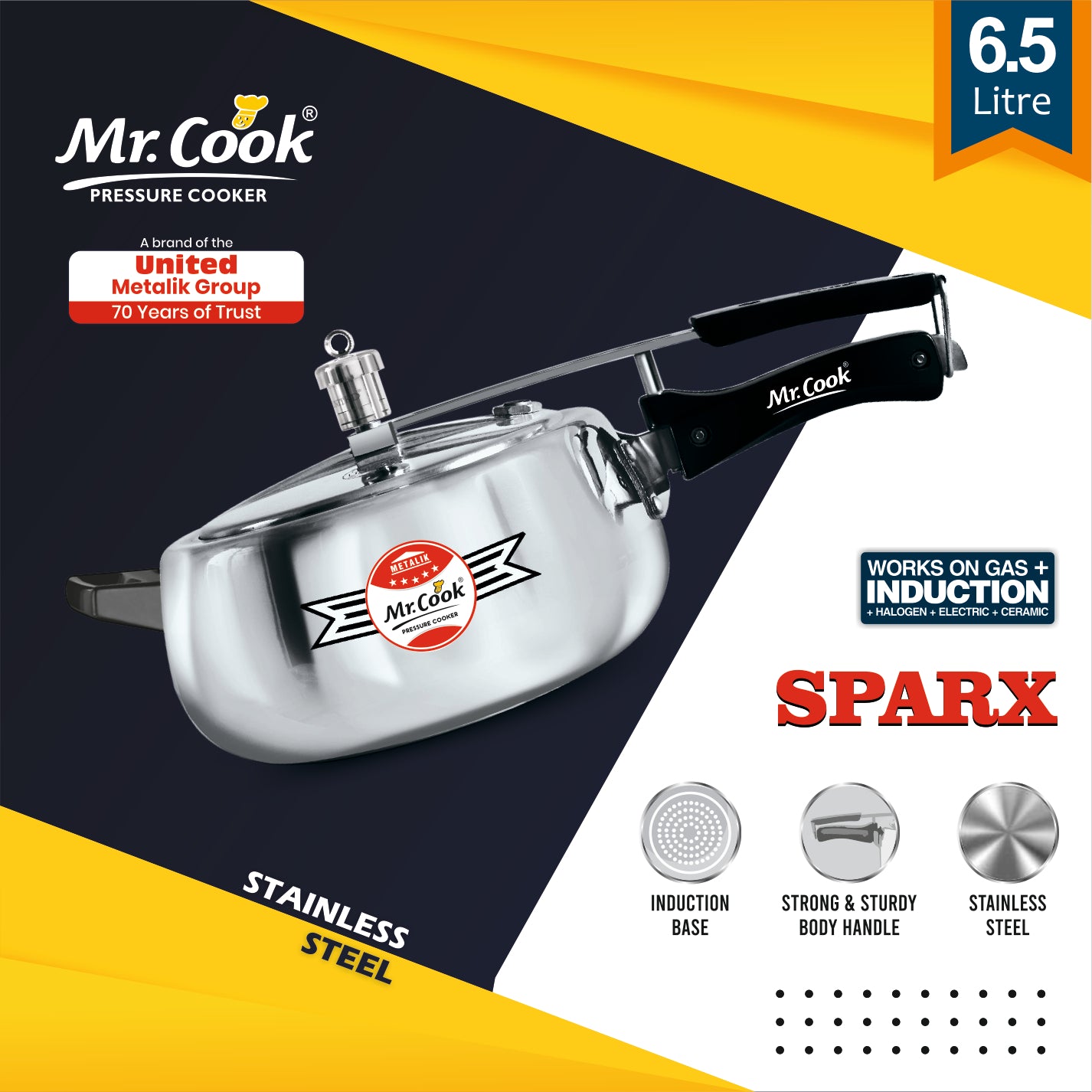 Mr.Cook Sparx Induction Base Stainless Steel Pressure Cooker