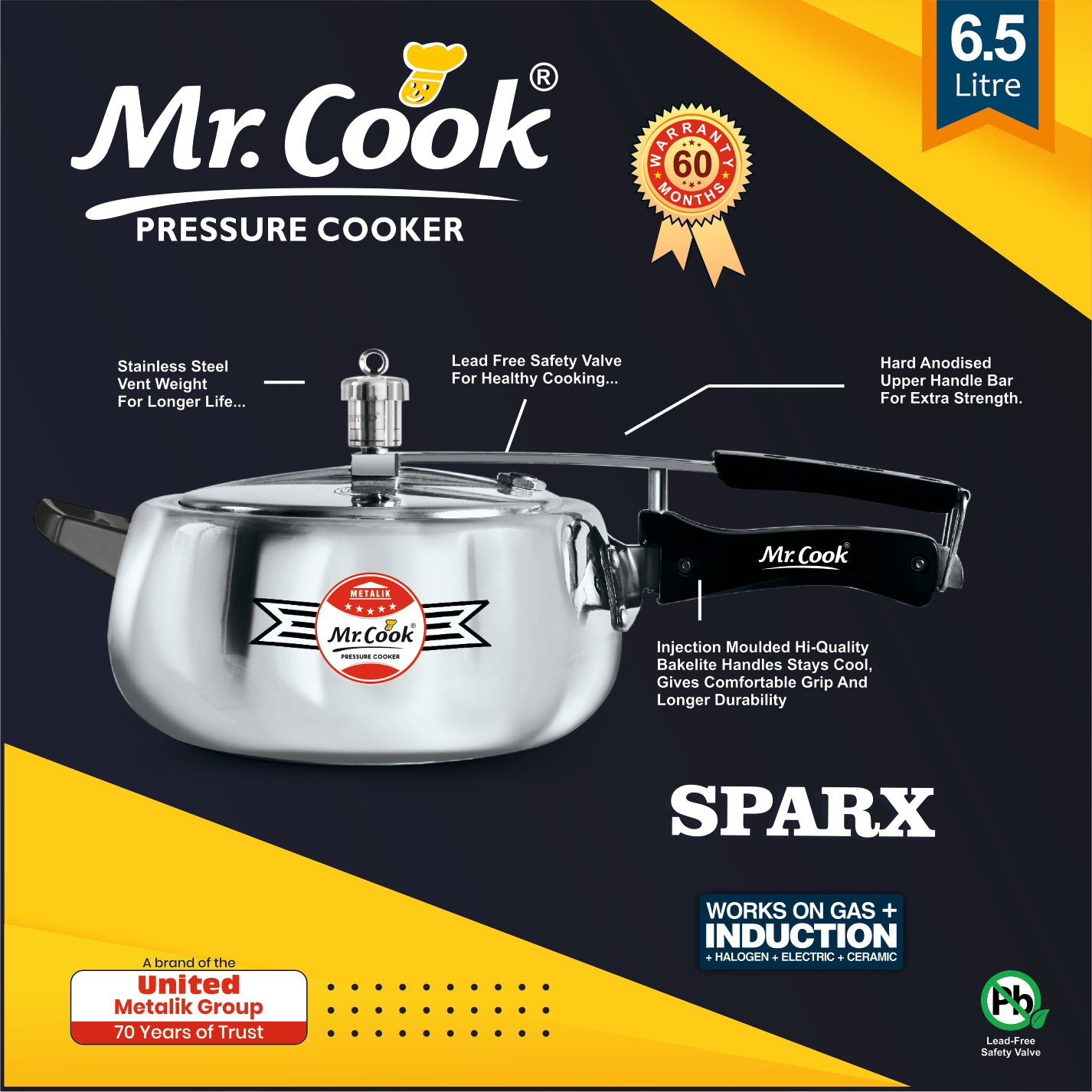 Mr.Cook Sparx Induction Base Stainless Steel Pressure Cooker