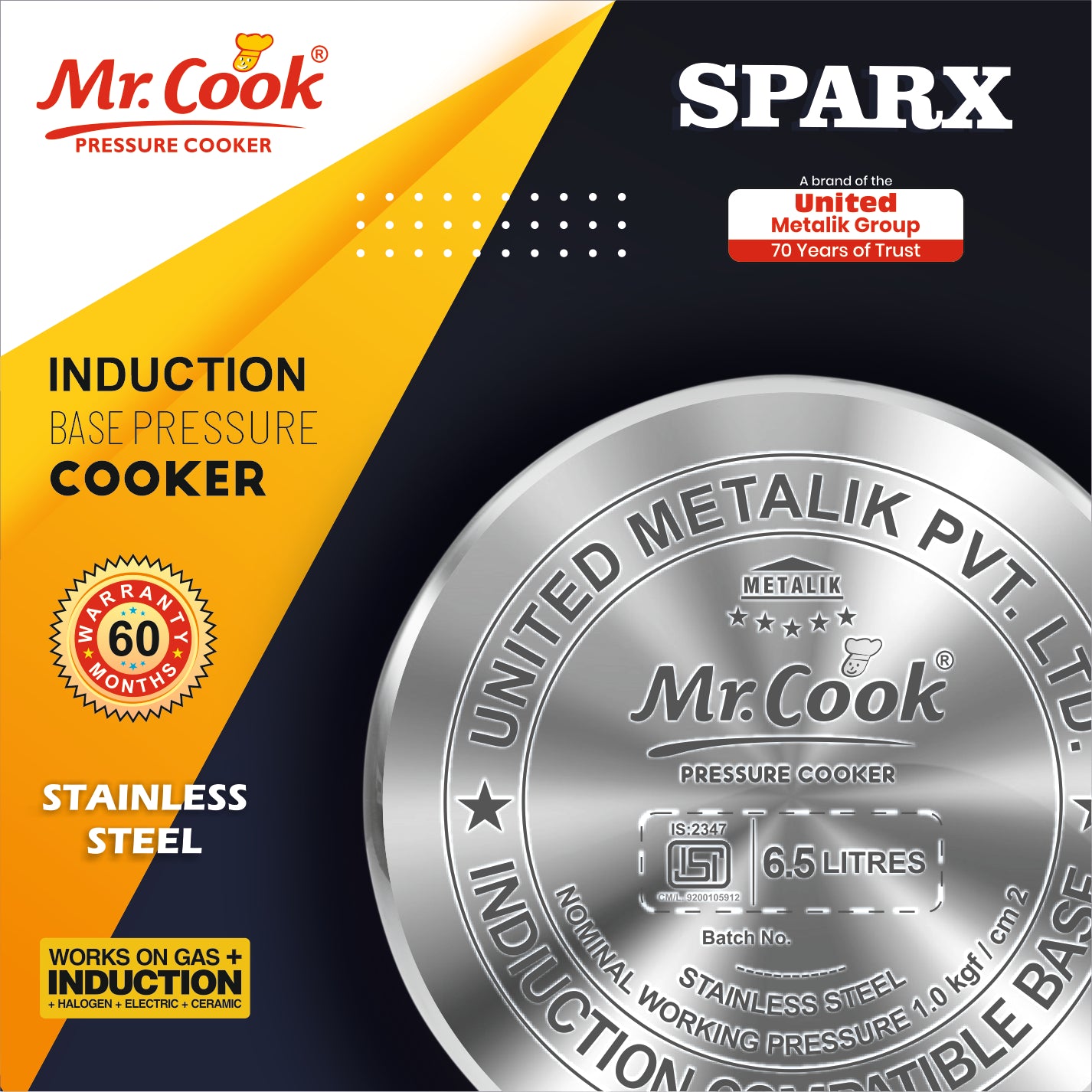 Mr.Cook Sparx Induction Base Stainless Steel Pressure Cooker