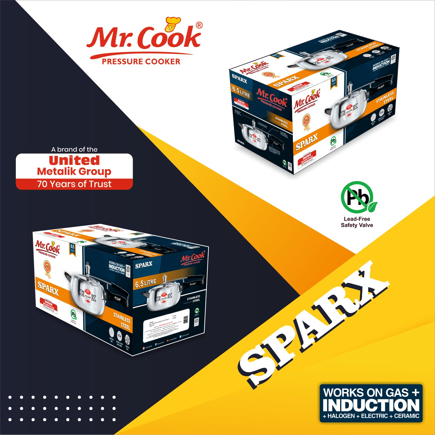 Mr.Cook Sparx Induction Base Stainless Steel Pressure Cooker
