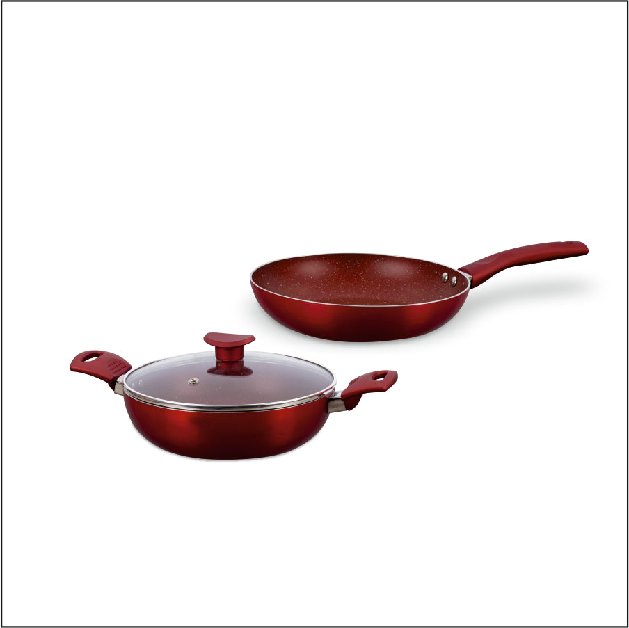 United Red Kadai and Fry Pan Set