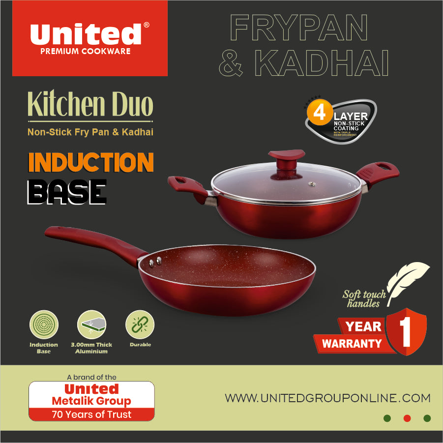 United Red Kadai and Fry Pan Set
