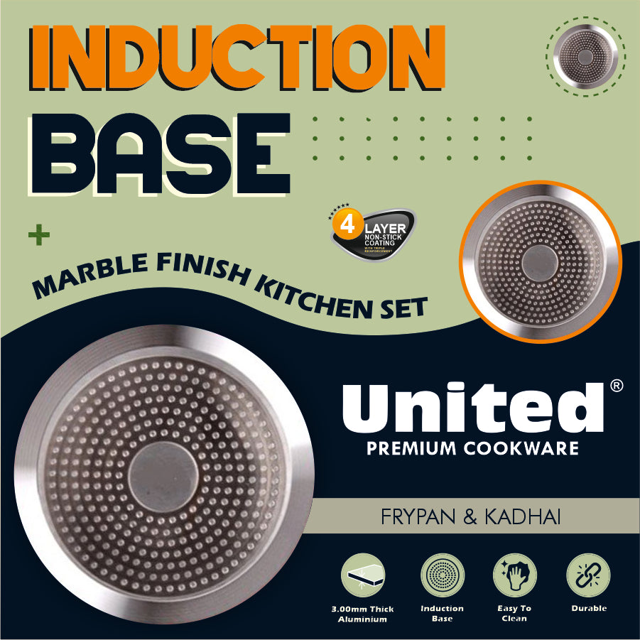 United Red Marble Finish Tawa, Kadai and Frying Pan Set
