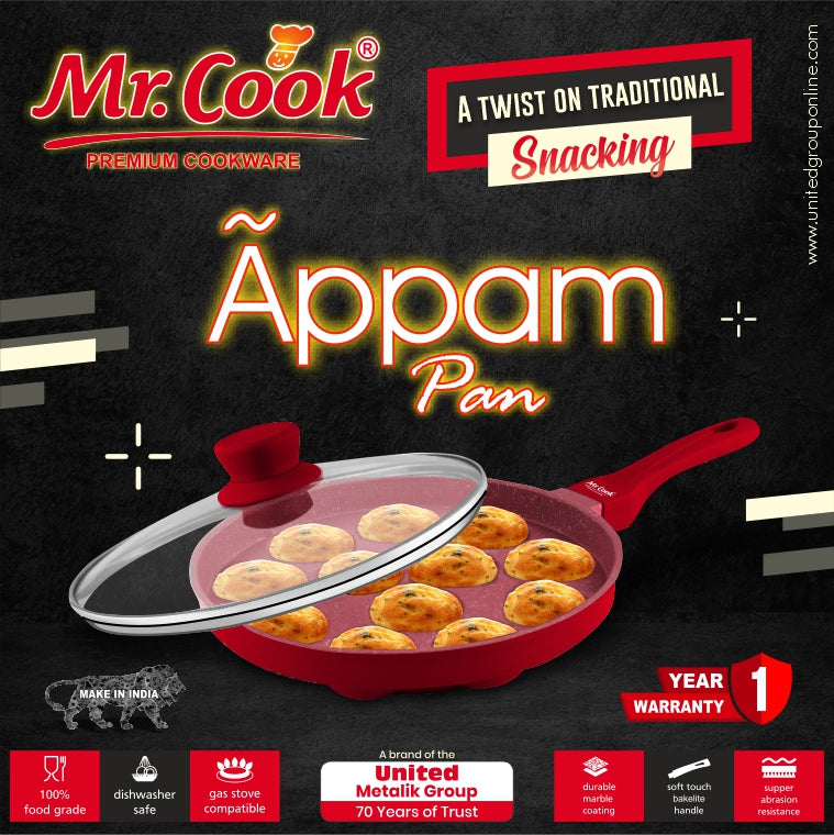 Mr.Cook Non-Stick Appam Pan with Glass Lid