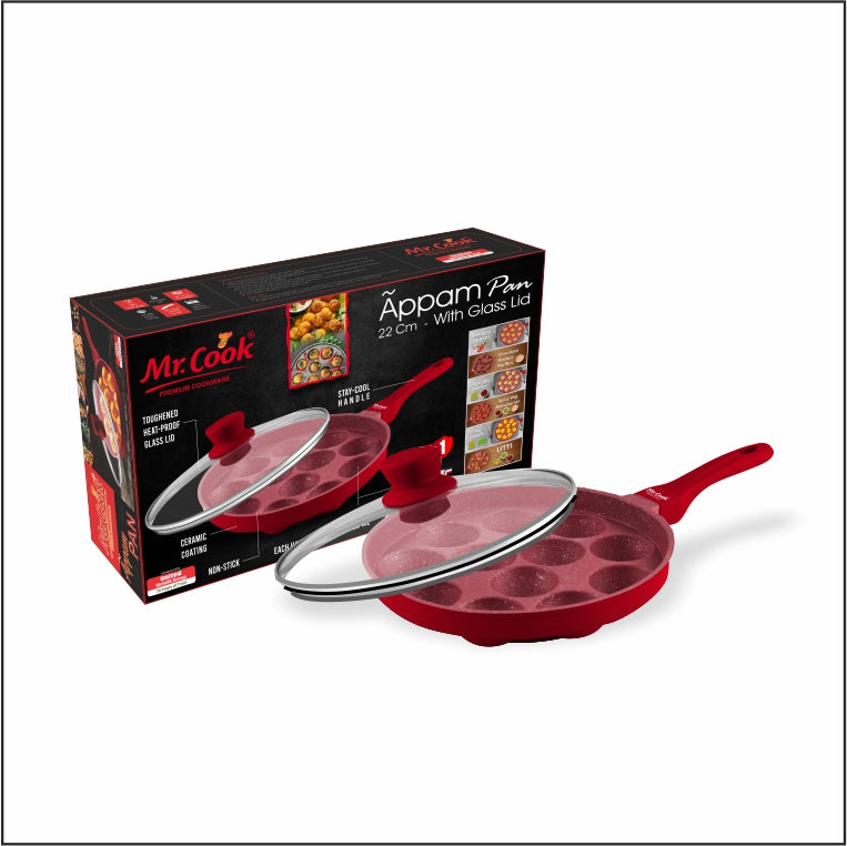 Mr.Cook Non-Stick Appam Pan with Glass Lid