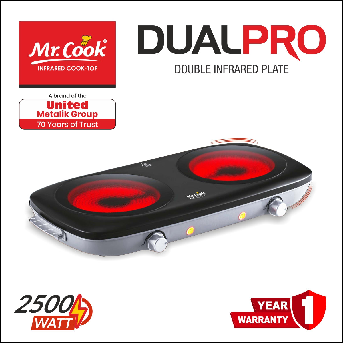 Mr Cook Dual Pro Double Infrared Cooktop (2500W)