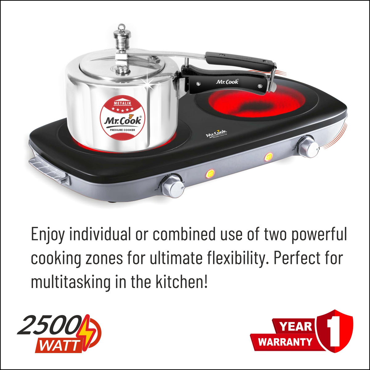 Mr Cook Dual Pro Double Infrared Cooktop (2500W)
