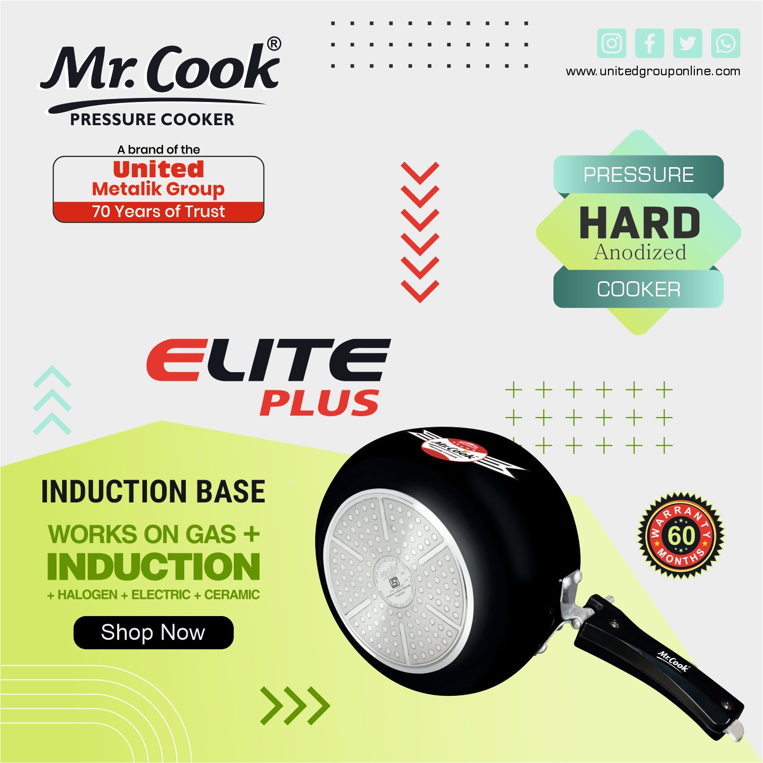 Pressure Cooker Aluminium 1 Liter 3 Liter 5 Liter 6.5 Liter Mr Cook Elite Plus