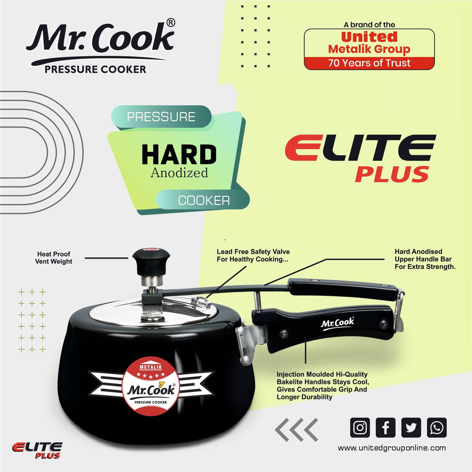Pressure Cooker Aluminium 1 Liter 3 Liter 5 Liter 6.5 Liter Mr Cook Elite Plus