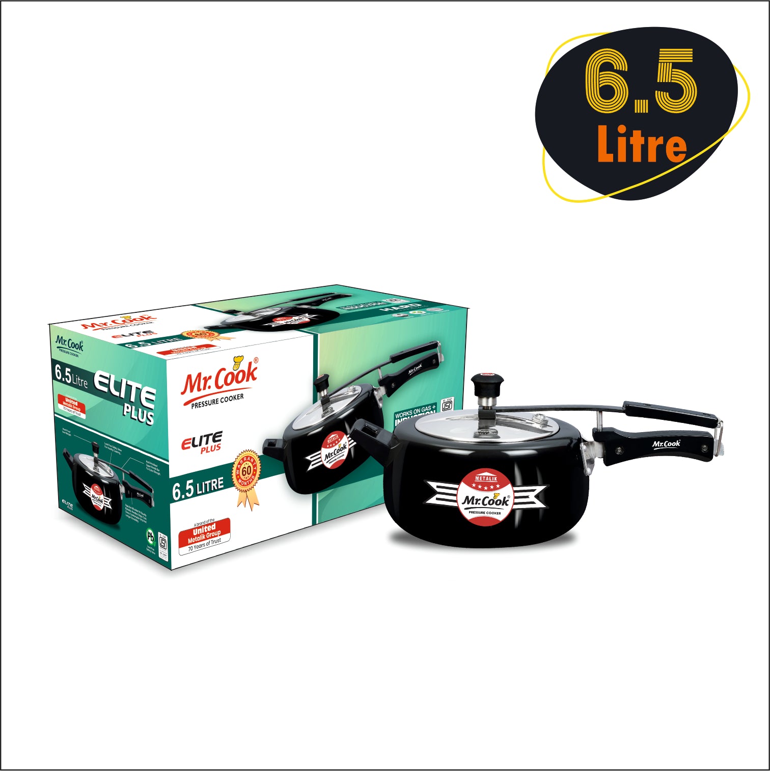 Pressure Cooker Aluminium 1 Liter 3 Liter 5 Liter 6.5 Liter Mr Cook Elite Plus