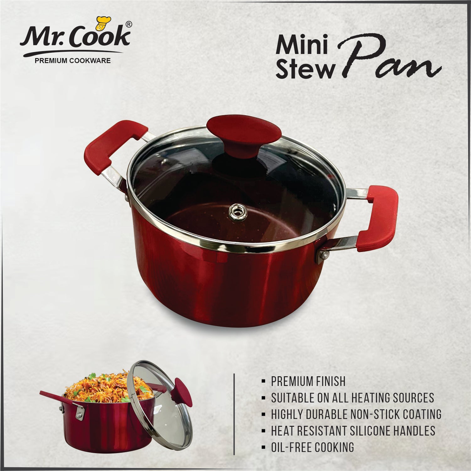 Mr.Cook Non-Stick Mini Stew Pan with Glass Lid