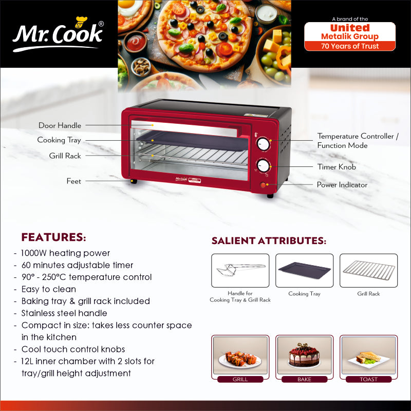 Mr.Cook Oven Toaster Griller OTG 12 Litres