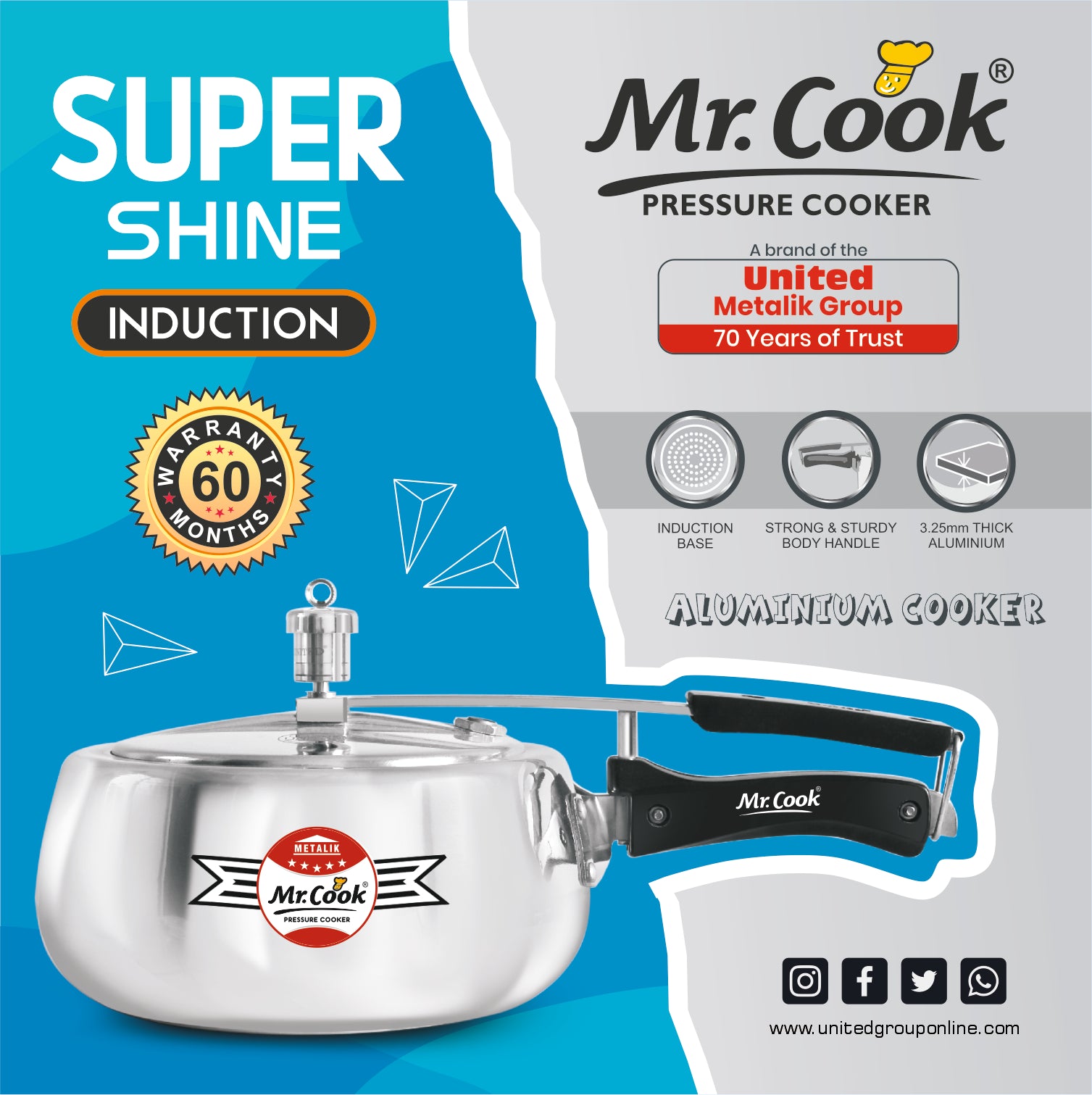 Buy Online Induction base Pressure Cooker  Mr.Cook Super Shine