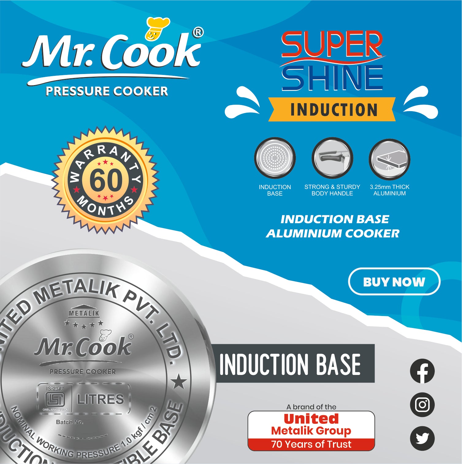 Buy Online Induction base Pressure Cooker  Mr.Cook Super Shine
